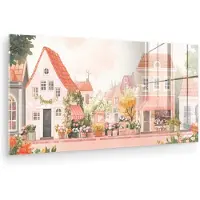 MuchoWow Glasschilderij 120x60 cm - Schilderij acrylglas - Bloemen - Huizen - Dorp - Foto op glas - Muurdecoratie woonkamer - Wanddecoratie slaapkamer - Schilderijen