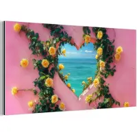 MuchoWow Aluminium schilderij 80x40 cm - Wanddecoratie metaal - Hart - Zee - Muur - Metalen muurdecoratie woonkamer - Decoratie industrieel - Foto op dibond - Industriële accessoires slaapkamer