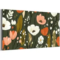 MuchoWow Aluminium schilderij 80x40 cm - Wanddecoratie metaal - Bloemen - Illustratie - Groen - Metalen muurdecoratie woonkamer - Decoratie industrieel - Foto op dibond - Industriële accessoires slaapkamer