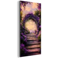MuchoWow Aluminium schilderij 20x40 cm - Wanddecoratie metaal - Poort - Paars - Bloemen - Metalen muurdecoratie woonkamer - Decoratie industrieel - Foto op dibond - Industriële accessoires slaapkamer