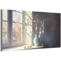 MuchoWow Aluminium schilderij 160x80 cm - Wanddecoratie metaal - Stilleven - Vaas - Paastak - Metalen muurdecoratie woonkamer - Decoratie industrieel - Foto op dibond - Industriële accessoires slaapkamer