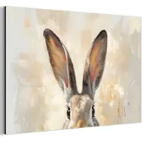 MuchoWow Aluminium schilderij 120x80 cm - Wanddecoratie metaal - Haas - Oren - Bruin - Metalen muurdecoratie woonkamer - Decoratie industrieel - Foto op dibond - Industriële accessoires slaapkamer