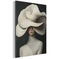 MuchoWow Aluminium schilderij 120x160 cm - Wanddecoratie metaal - Modern - Vrouw - Hoed - Metalen muurdecoratie woonkamer - Decoratie industrieel - Foto op dibond - Industriële accessoires slaapkamer