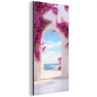 MuchoWow Aluminium schilderij 20x40 cm - Wanddecoratie metaal - Zee - Roze - Bloemen - Poort - Metalen muurdecoratie woonkamer - Decoratie industrieel - Foto op dibond - Industriële accessoires slaapkamer
