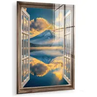 MuchoWow Glasschilderij 60x80 cm - Schilderij acrylglas - Doorkijk - Landschap - Bergen - Uitzicht - Raam - Foto op glas - Muurdecoratie woonkamer - Wanddecoratie slaapkamer - Schilderijen