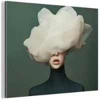 MuchoWow Aluminium schilderij 40x30 cm - Wanddecoratie metaal - Hoed - Vrouw - Beige - Metalen muurdecoratie woonkamer - Decoratie industrieel - Foto op dibond - Industriële accessoires slaapkamer