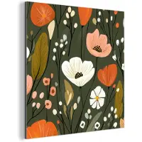 MuchoWow Aluminium schilderij 20x20 cm - Wanddecoratie metaal - Bloemen - Illustratie - Groen - Metalen muurdecoratie woonkamer - Decoratie industrieel - Foto op dibond - Industriële accessoires slaapkamer