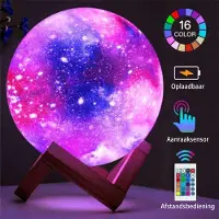 AGM Galaxy Maanlamp Draadloos - Tafellamp met Led Verlichting - Moon Planeet Lamp - 15cm - 16 Dimbare LED Kleuren & Afstandsbediening - Extra Realistisch