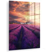 MuchoWow Glasschilderij 120x160 cm - Schilderij acrylglas - Lavendelveld - Quote - Zonsondergang - Foto op glas - Muurdecoratie woonkamer - Wanddecoratie slaapkamer - Schilderijen