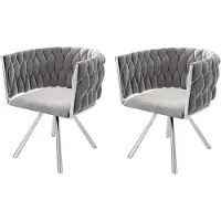 Merax Velvet Eetkamerstoelen Set van 2 - Luxe Draaibare Stoelen met 360° Rotatiefunctie - Ergonomisch Ontwerp - Grijs met Zilver