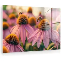MuchoWow Glasschilderij 30x20 cm - Schilderij acrylglas - Bloemen - Paars - Bijen - Foto op glas - Muurdecoratie woonkamer - Wanddecoratie slaapkamer - Schilderijen