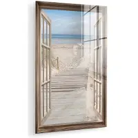 MuchoWow Glasschilderij 80x120 cm - Schilderij acrylglas - Doorkijk - Strand - Duinen - Pad - Landschap - Foto op glas - Muurdecoratie woonkamer - Wanddecoratie slaapkamer - Schilderijen