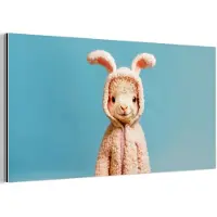 MuchoWow Aluminium schilderij 80x40 cm - Wanddecoratie metaal - Lammetje - Paashaas - Kostuum - Metalen muurdecoratie woonkamer - Decoratie industrieel - Foto op dibond - Industriële accessoires slaapkamer