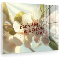 MuchoWow Glasschilderij 40x30 cm - Schilderij acrylglas - Bloesems - Zonlicht - Quote - Wit - Foto op glas - Muurdecoratie woonkamer - Wanddecoratie slaapkamer - Schilderijen