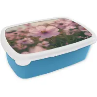 MuchoWow Broodtrommel Blauw - Lunchbox Bloemen - Paars - Wazig - Brooddoos 18x12x6 cm - Brood lunch box - Broodtrommels voor kinderen en volwassenen