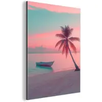 MuchoWow Aluminium schilderij 60x80 cm - Wanddecoratie metaal - Zee - Boot - Zonsondergang - Metalen muurdecoratie woonkamer - Decoratie industrieel - Foto op dibond - Industriële accessoires slaapkamer