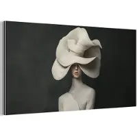MuchoWow Aluminium schilderij 80x40 cm - Wanddecoratie metaal - Modern - Vrouw - Hoed - Metalen muurdecoratie woonkamer - Decoratie industrieel - Foto op dibond - Industriële accessoires slaapkamer
