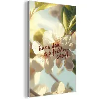 MuchoWow Aluminium schilderij 40x60 cm - Wanddecoratie metaal - Bloesems - Zonlicht - Quote - Wit - Metalen muurdecoratie woonkamer - Decoratie industrieel - Foto op dibond - Industriële accessoires slaapkamer
