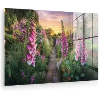 MuchoWow Glasschilderij 90x60 cm - Schilderij acrylglas - Vingerhoedskruid - Bloemen - Tuin - Foto op glas - Muurdecoratie woonkamer - Wanddecoratie slaapkamer - Schilderijen