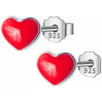 Charme Bijoux Zilveren oorbellen - rood - hart - 7 mm -