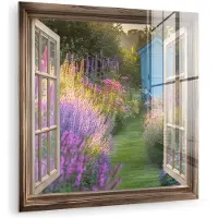 MuchoWow Glasschilderij 50x50 cm - Schilderij acrylglas - Doorkijk - Bloemen - Raam - Natuur - Foto op glas - Muurdecoratie woonkamer - Wanddecoratie slaapkamer - Schilderijen