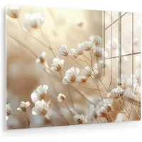 MuchoWow Glasschilderij 160x120 cm - Schilderij acrylglas - Wilde - Bloemen - Wit - Foto op glas - Muurdecoratie woonkamer - Wanddecoratie slaapkamer - Schilderijen