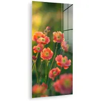 MuchoWow Glasschilderij 60x120 cm - Schilderij acrylglas - Bloemenveld - Zonnestralen - Oranje - Foto op glas - Muurdecoratie woonkamer - Wanddecoratie slaapkamer - Schilderijen