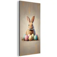 MuchoWow Aluminium schilderij 20x40 cm - Wanddecoratie metaal - Paashaas - Pastel - Eieren - Metalen muurdecoratie woonkamer - Decoratie industrieel - Foto op dibond - Industriële accessoires slaapkamer