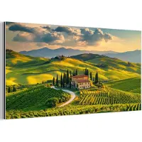 MuchoWow Aluminium schilderij 40x20 cm - Wanddecoratie metaal - Toscane - Landschap - Wijngaarden - Metalen muurdecoratie woonkamer - Decoratie industrieel - Foto op dibond - Industriële accessoires slaapkamer