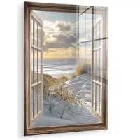 MuchoWow Glasschilderij 30x40 cm - Schilderij acrylglas - Doorkijk - Strand - Duinen - Zee - Natuur - Foto op glas - Muurdecoratie woonkamer - Wanddecoratie slaapkamer - Schilderijen