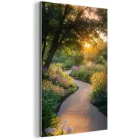 MuchoWow Aluminium schilderij 120x180 cm - Wanddecoratie metaal - Pad - Bloemen - Park - Metalen muurdecoratie woonkamer - Decoratie industrieel - Foto op dibond - Industriële accessoires slaapkamer