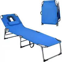 Costway Zonneligstoel met gezichtsopening, inklapbare ligstoel met verstelbare rugleuning en hoofdsteun, strandstoel, ligstoel voor tuin, strand, 194 x 60 x 36 cm (blauw)