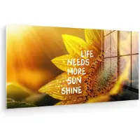 MuchoWow Glasschilderij 80x40 cm - Schilderij acrylglas - Zonnebloem - Close up - Geel - Quote - Foto op glas - Muurdecoratie woonkamer - Wanddecoratie slaapkamer - Schilderijen