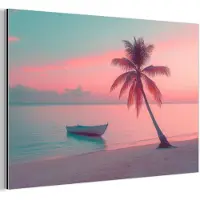 MuchoWow Aluminium schilderij 180x120 cm - Wanddecoratie metaal - Zee - Boot - Zonsondergang - Metalen muurdecoratie woonkamer - Decoratie industrieel - Foto op dibond - Industriële accessoires slaapkamer