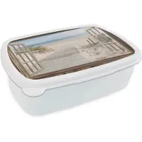 MuchoWow Broodtrommel Wit - Lunchbox Doorkijk - Strand - Duinen - Pad - Landschap - Brooddoos 18x12x6 cm - Brood lunch box - Broodtrommels voor kinderen en volwassenen