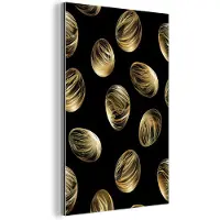 MuchoWow Aluminium schilderij 20x30 cm - Wanddecoratie metaal - Eieren - Goud - Patroon - Metalen muurdecoratie woonkamer - Decoratie industrieel - Foto op dibond - Industriële accessoires slaapkamer