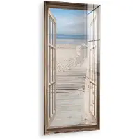 MuchoWow Glasschilderij 40x80 cm - Schilderij acrylglas - Doorkijk - Strand - Duinen - Pad - Landschap - Foto op glas - Muurdecoratie woonkamer - Wanddecoratie slaapkamer - Schilderijen
