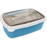 MuchoWow Broodtrommel Blauw - Lunchbox Doorkijk - Strand - Duinen - Pad - Landschap - Brooddoos 18x12x6 cm - Brood lunch box - Broodtrommels voor kinderen en volwassenen