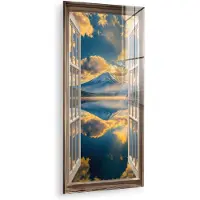 MuchoWow Glasschilderij 80x160 cm - Schilderij acrylglas - Doorkijk - Landschap - Bergen - Uitzicht - Raam - Foto op glas - Muurdecoratie woonkamer - Wanddecoratie slaapkamer - Schilderijen