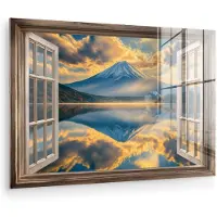 MuchoWow Glasschilderij 120x80 cm - Schilderij acrylglas - Doorkijk - Landschap - Bergen - Uitzicht - Raam - Foto op glas - Muurdecoratie woonkamer - Wanddecoratie slaapkamer - Schilderijen