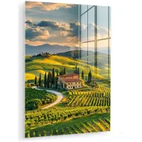 MuchoWow Glasschilderij 30x40 cm - Schilderij acrylglas - Toscane - Landschap - Wijngaarden - Foto op glas - Muurdecoratie woonkamer - Wanddecoratie slaapkamer - Schilderijen