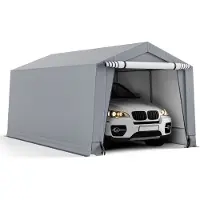 Costway 483 x 300 CM Carport, Zwaar Gegalvaniseerd Staalframe, Draagbare Garage Grote Autoluifel met Deuren, Driehoekige Balken, Het hele seizoen Autoschuilplaats