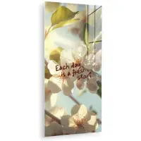 MuchoWow Glasschilderij 20x40 cm - Schilderij acrylglas - Bloesems - Zonlicht - Quote - Wit - Foto op glas - Muurdecoratie woonkamer - Wanddecoratie slaapkamer - Schilderijen