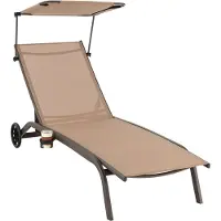 Costway Zonneligstoel met wieltjes, dak en bekerhouder, ligstoel met verstelbare rugleuning, terrasstoel, outdoor ligstoel, strandstoel voor tuin, terras, zwembad