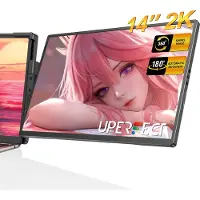 Uperfect Portable Monitor G13 14" 2K draagbaar scherm | 100% sRGB draagbare monitor| 180° Auto-Rotatie portable monitoren| Anti-verblindend IPS | Dual USB-C