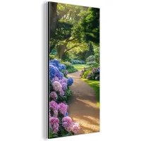 MuchoWow Aluminium schilderij 80x160 cm - Wanddecoratie metaal - Hortensia- Park - Pad - Metalen muurdecoratie woonkamer - Decoratie industrieel - Foto op dibond - Industriële accessoires slaapkamer