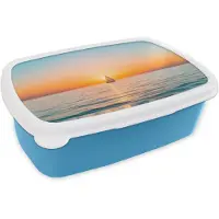 MuchoWow Broodtrommel Blauw - Lunchbox Zee - Zeilboot - Zonsondergang - Brooddoos 18x12x6 cm - Brood lunch box - Broodtrommels voor kinderen en volwassenen