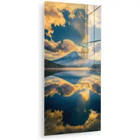MuchoWow Glasschilderij 20x40 cm - Schilderij acrylglas - Berg - Rivier - Zonsondergang - Foto op glas - Muurdecoratie woonkamer - Wanddecoratie slaapkamer - Schilderijen