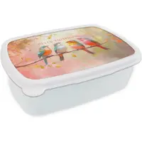 MuchoWow Broodtrommel Wit - Lunchbox Vogels - Tak - Quote - Roze - Brooddoos 18x12x6 cm - Brood lunch box - Broodtrommels voor kinderen en volwassenen