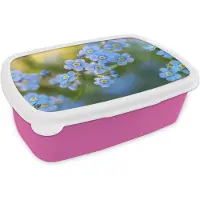 MuchoWow Broodtrommel Roze - Lunchbox Bloemetjes - Blauw - Vergeet mij nietjes - Brooddoos 18x12x6 cm - Brood lunch box - Broodtrommels voor kinderen en volwassenen